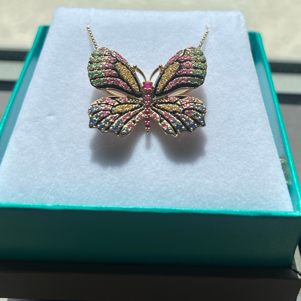 Effy Pink and Green Butterfly Necklace